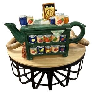 FITZ & FLOYD Omnibus Vintage 1995 Town & Country Figural Teapot Grocery 8in
